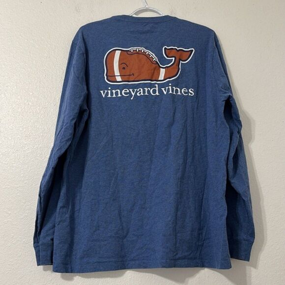 Vineyard Vines Whale Long Sleeve Football Graphic Tee Mens Large Crew Neck Blue - Picture 2 of 7
